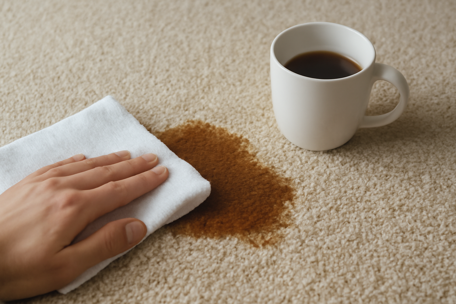 Imagen editorial: Cómo quitar una mancha de café de una alfombra de poliéster: métodos para manchas frescas y secas