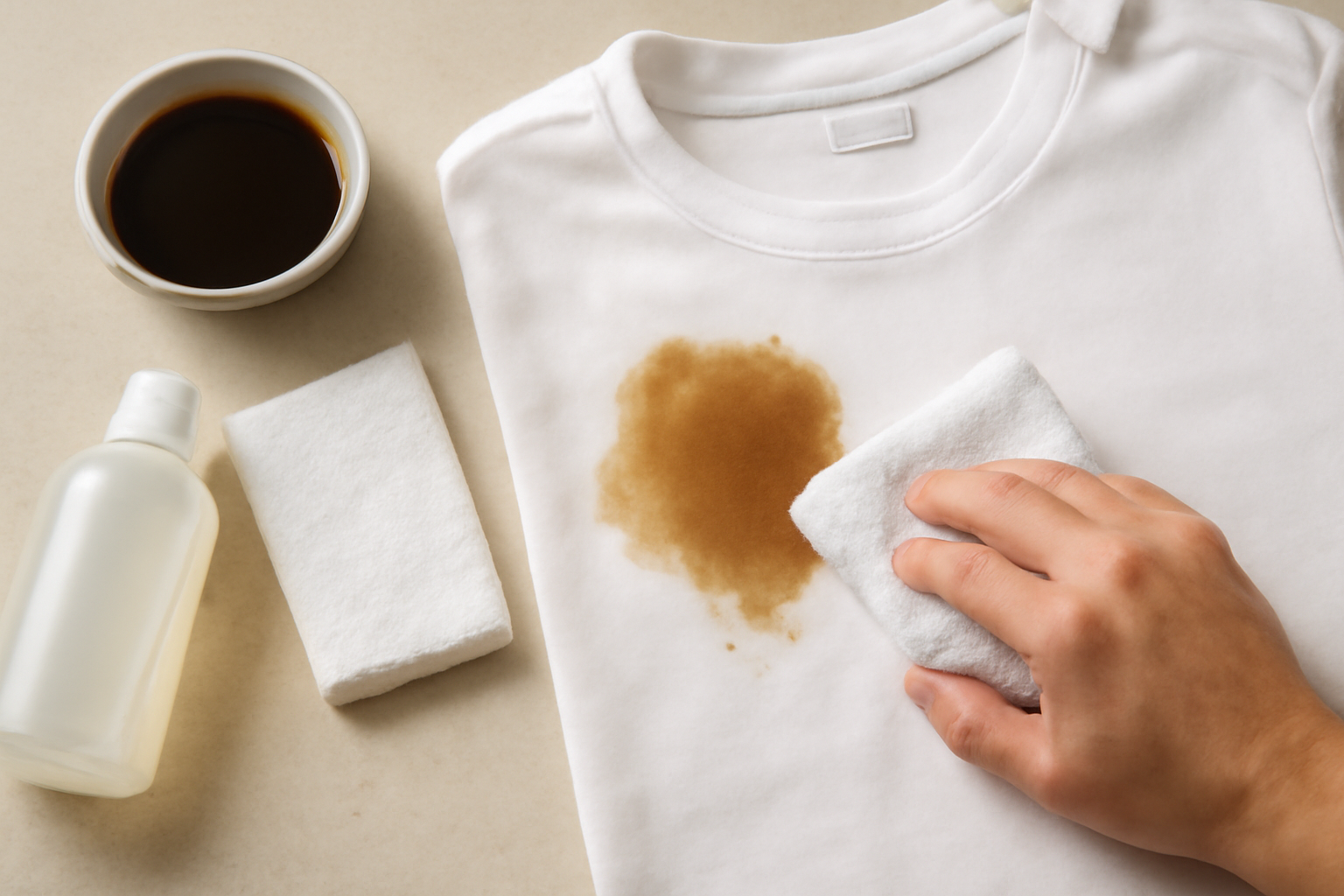 Imagen editorial: Cómo quitar una mancha de café de una camisa de algodón: guía para manchas frescas y secas