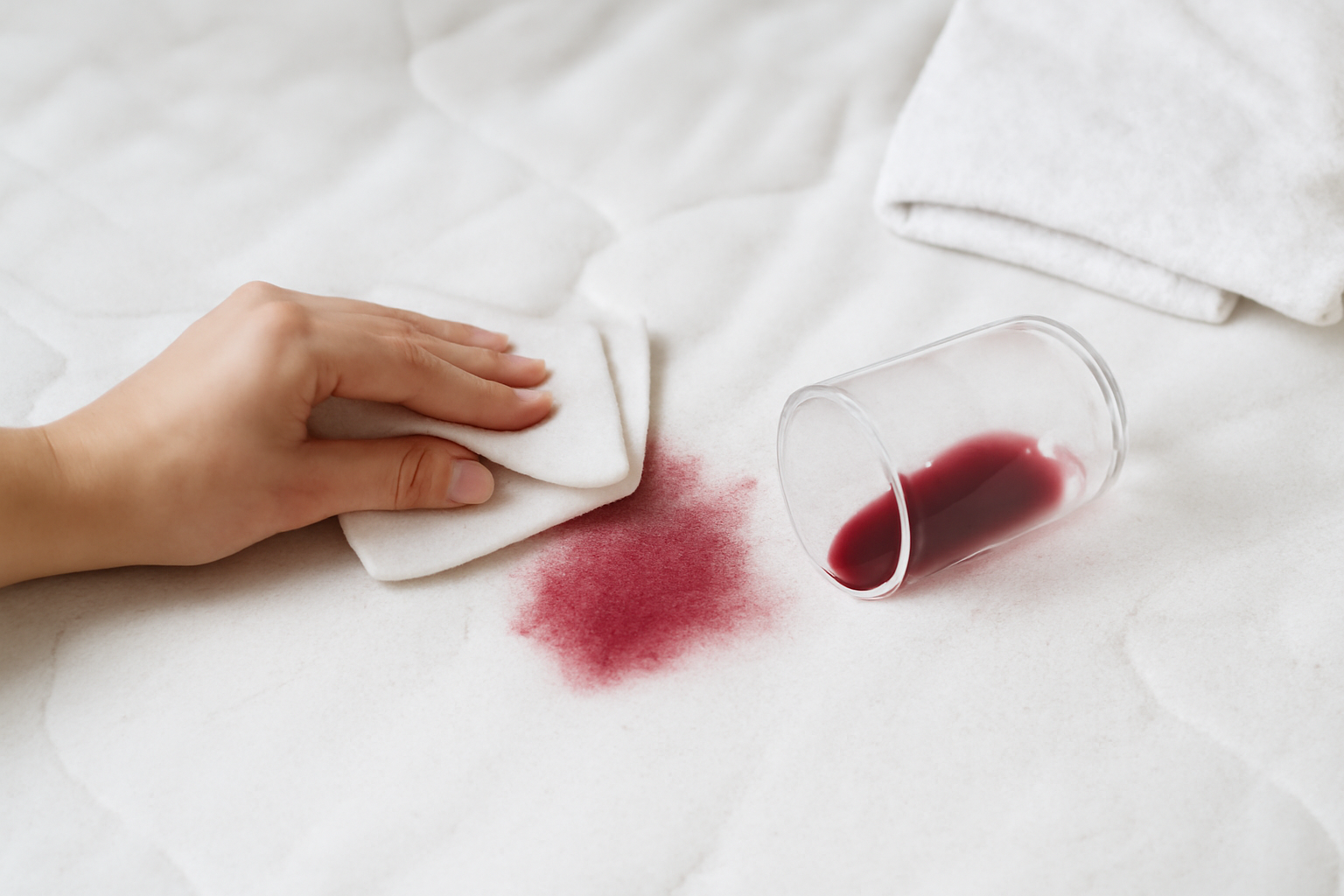 Imagen editorial: Cómo quitar una mancha de vino tinto de un colchón: métodos para manchas frescas y secas