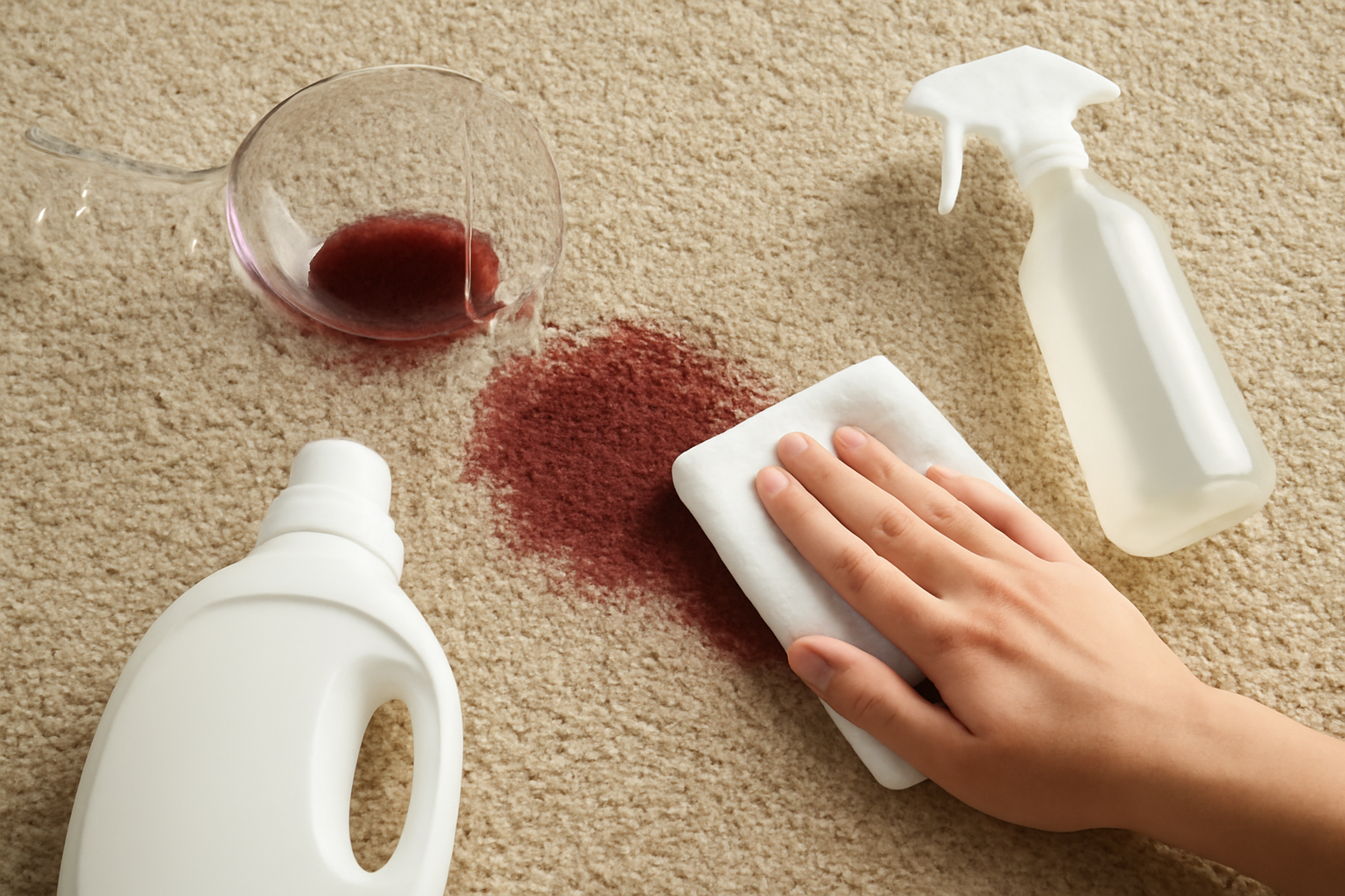 Imagen editorial: Cómo quitar una mancha de vino tinto de una alfombra de lana: guía para manchas frescas y secas