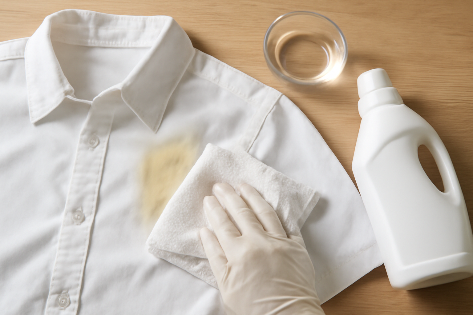 Imagen editorial: Cómo quitar una mancha de sudor de una camisa blanca de algodón: métodos para manchas frescas y secas