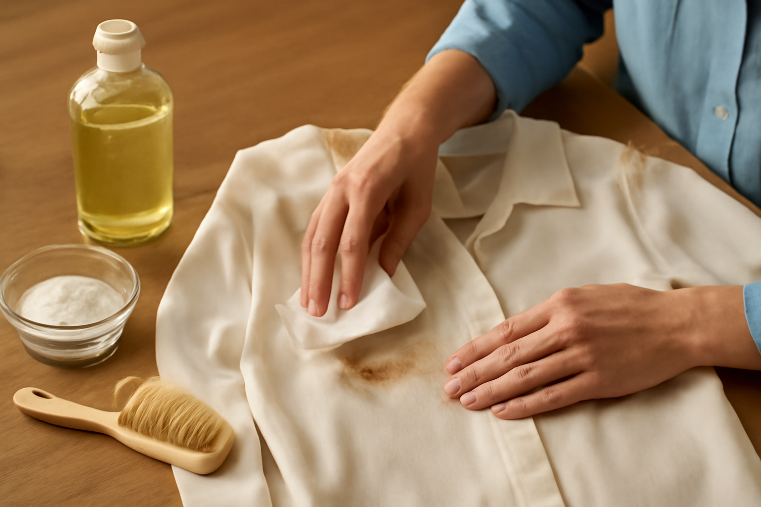 How to Get Grease Out of a Silk Blouse: Fresh and Set-In Stains illustration