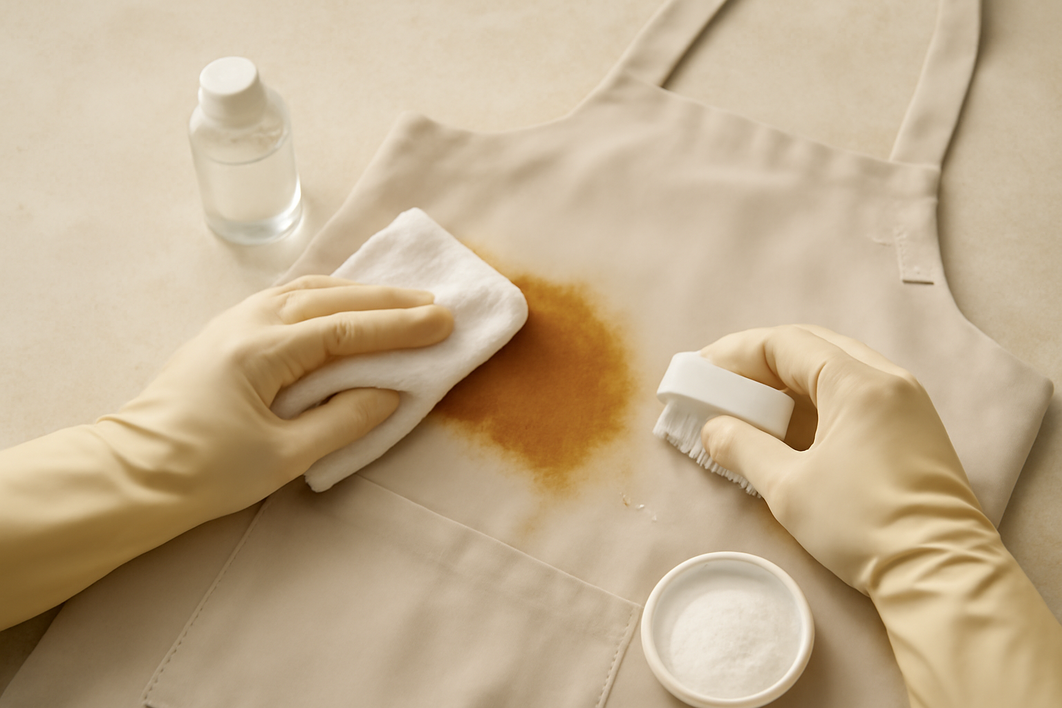Imagem editorial: Como tirar mancha de óleo de cozinha de avental de poliéster: guia para mancha fresca e seca