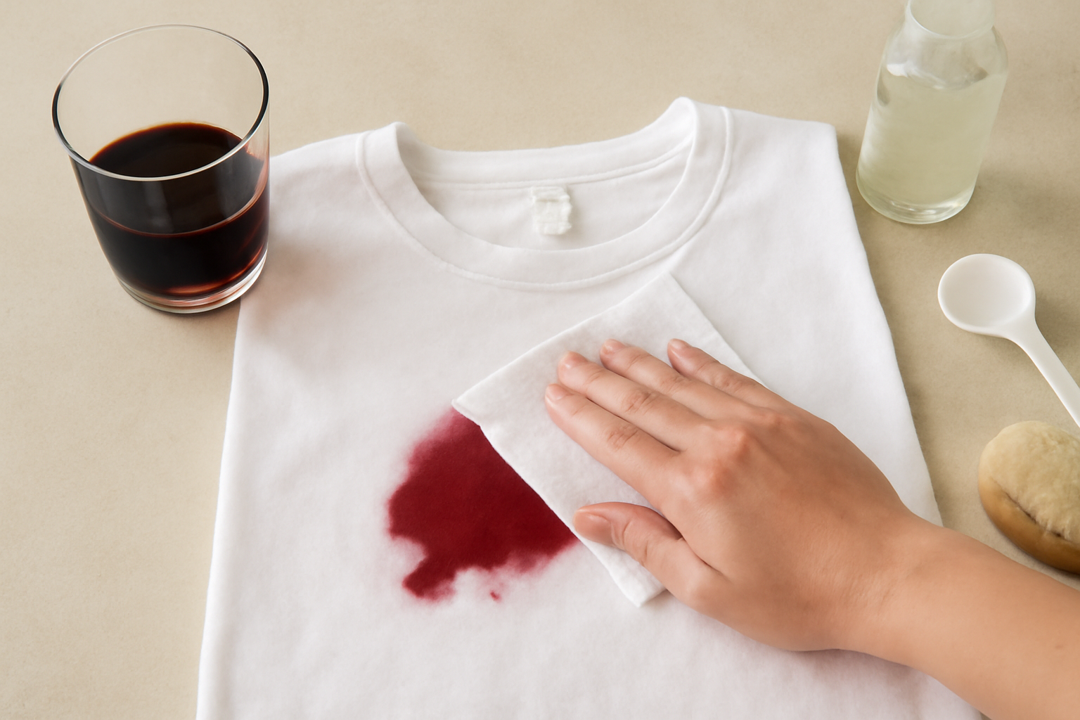 Imagem editorial: Como tirar mancha de corante de roupa branca: guia completo para mancha fresca e seca
