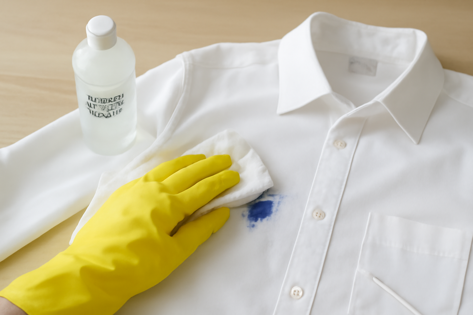 Imagen editorial: Cómo quitar una mancha de tinta de bolígrafo de una camisa blanca de poliéster: métodos para manchas frescas y secas