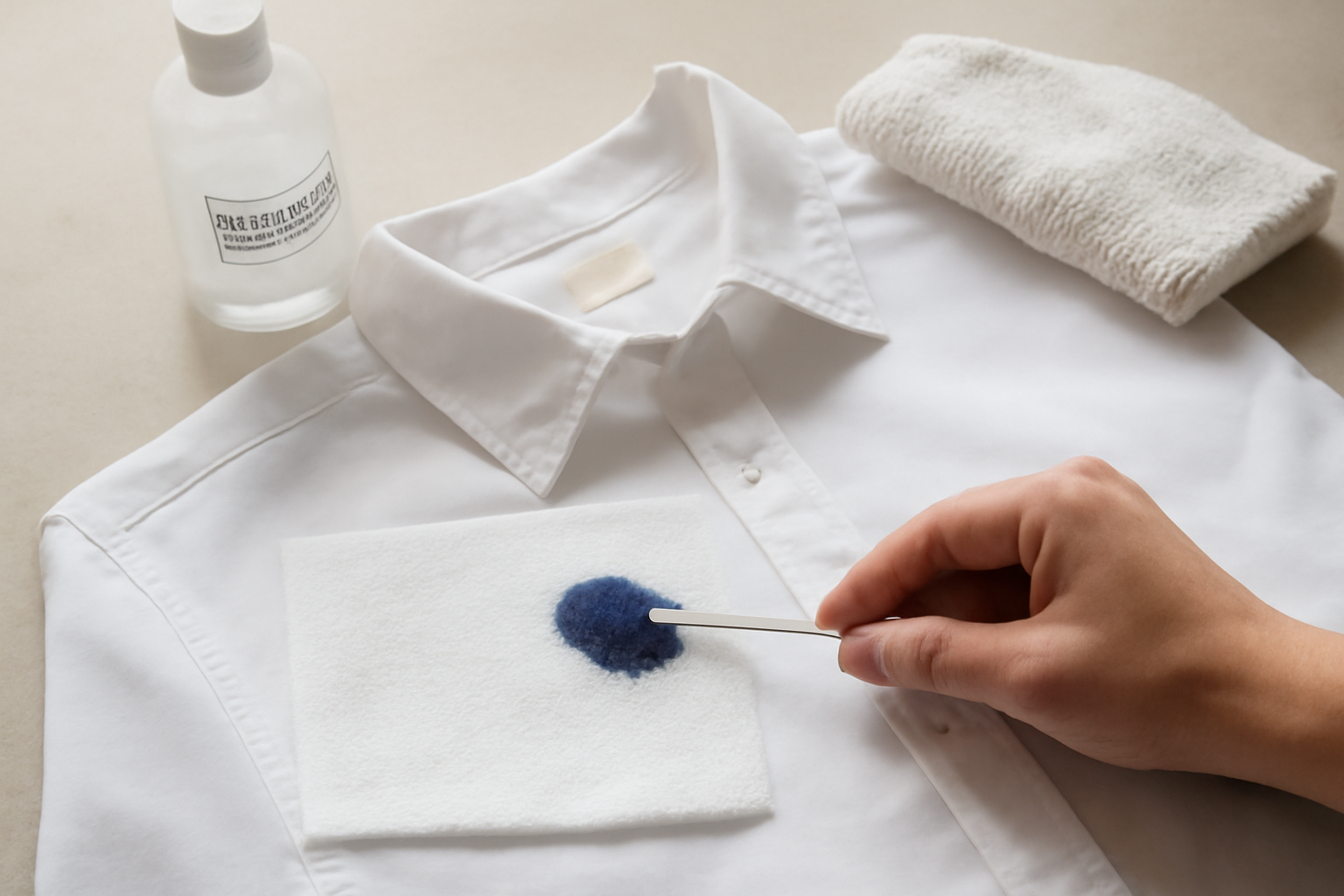 Imagem editorial: Como tirar mancha de caneta esferográfica de roupa branca: guia para mancha fresca e seca