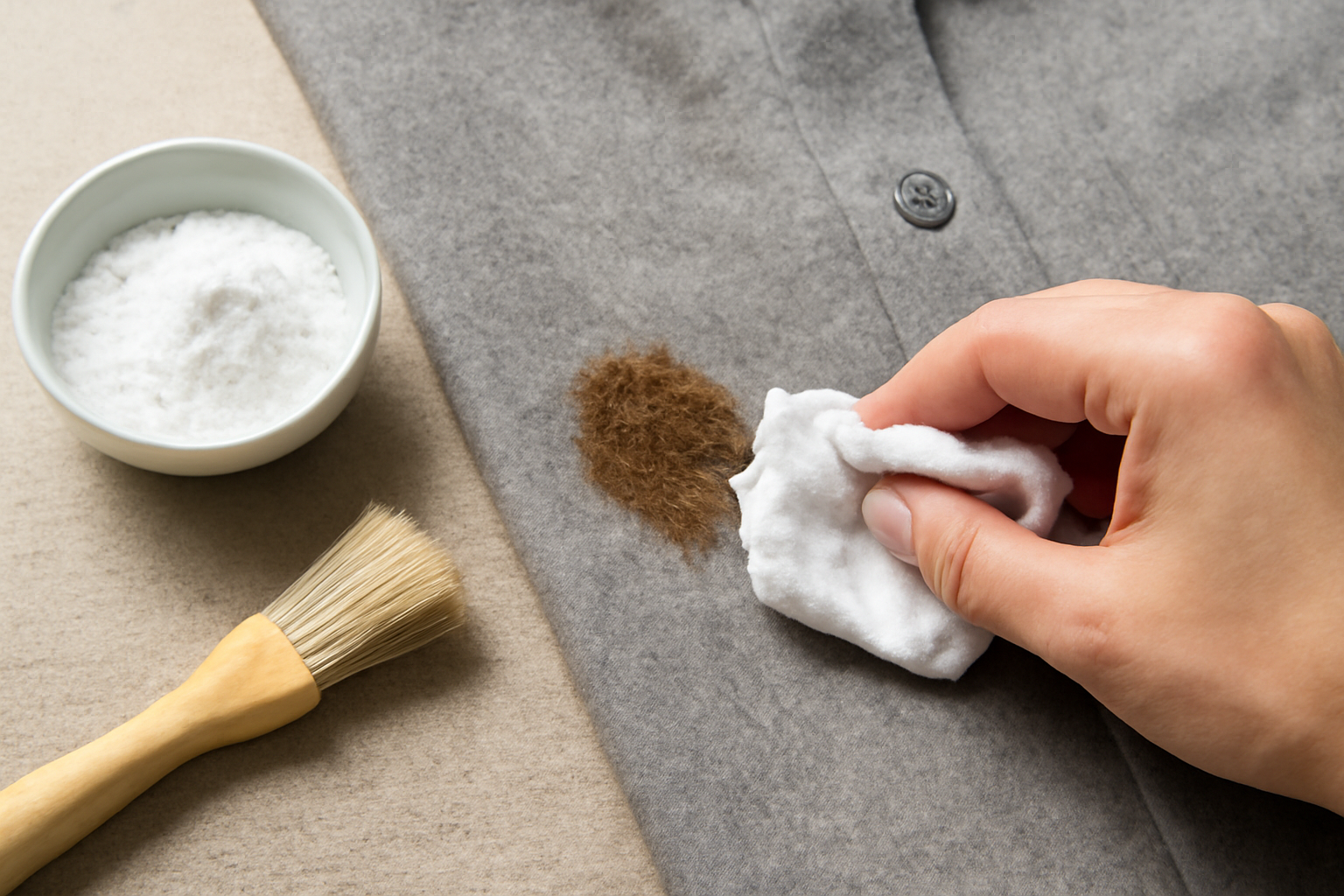 Imagen editorial: Cómo quitar una mancha de grasa de una camisa de lana: comparación de métodos seguros