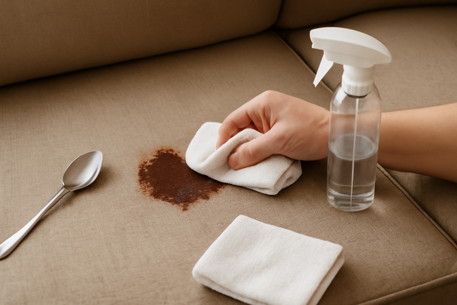 Imagem editorial: Como tirar mancha de chocolate de sofá de tecido: guia para mancha fresca e seca