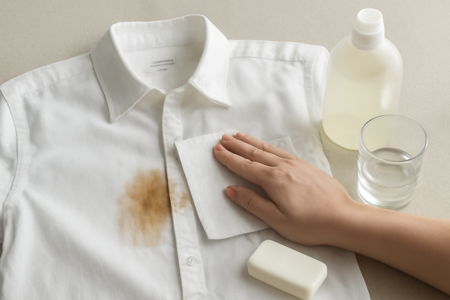 Imagen editorial: Cómo quitar una mancha de grasa de una camisa de algodón: métodos para manchas frescas y secas