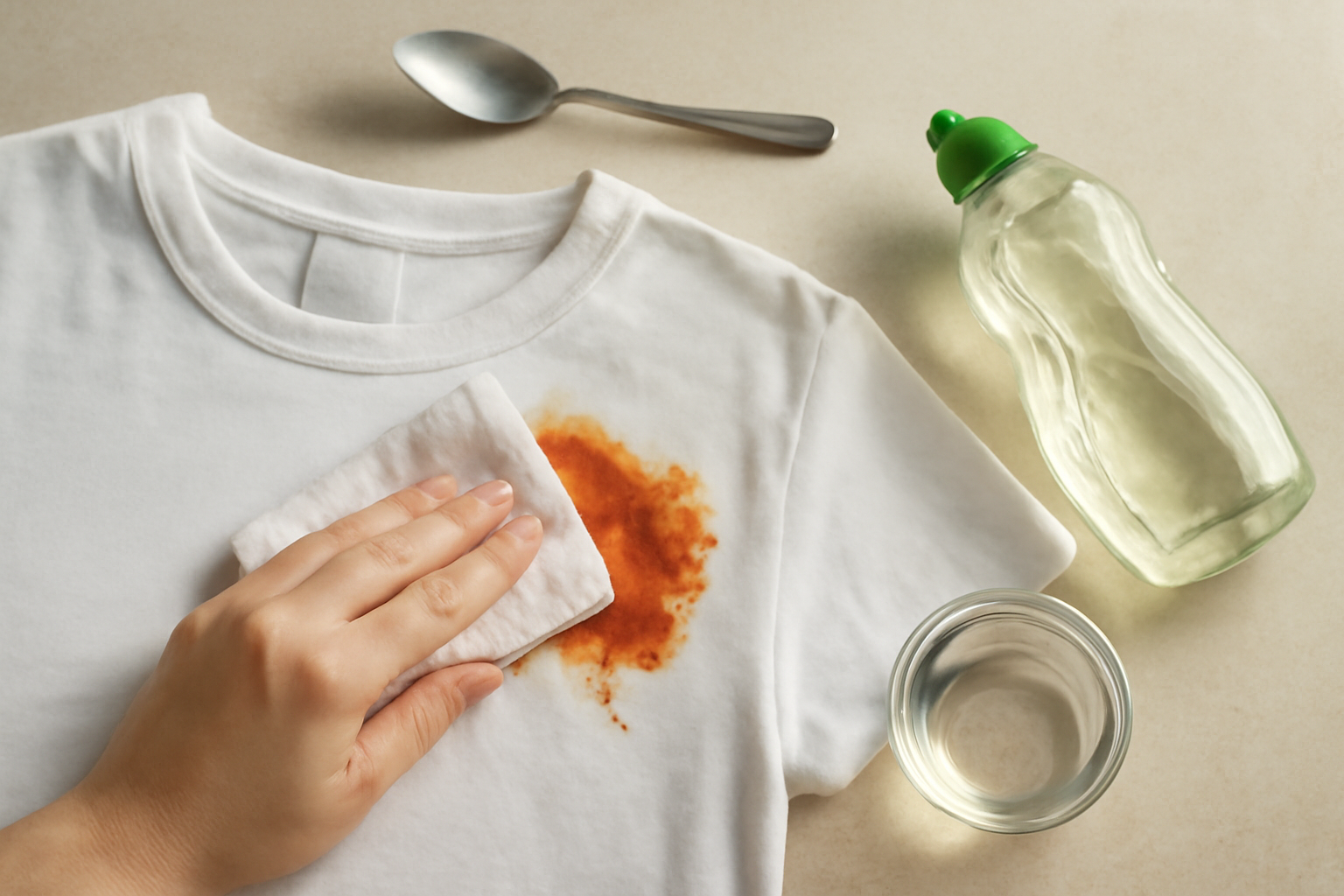 How to Remove Tomato Sauce from a Cotton Shirt Without Spreading the Stain illustration