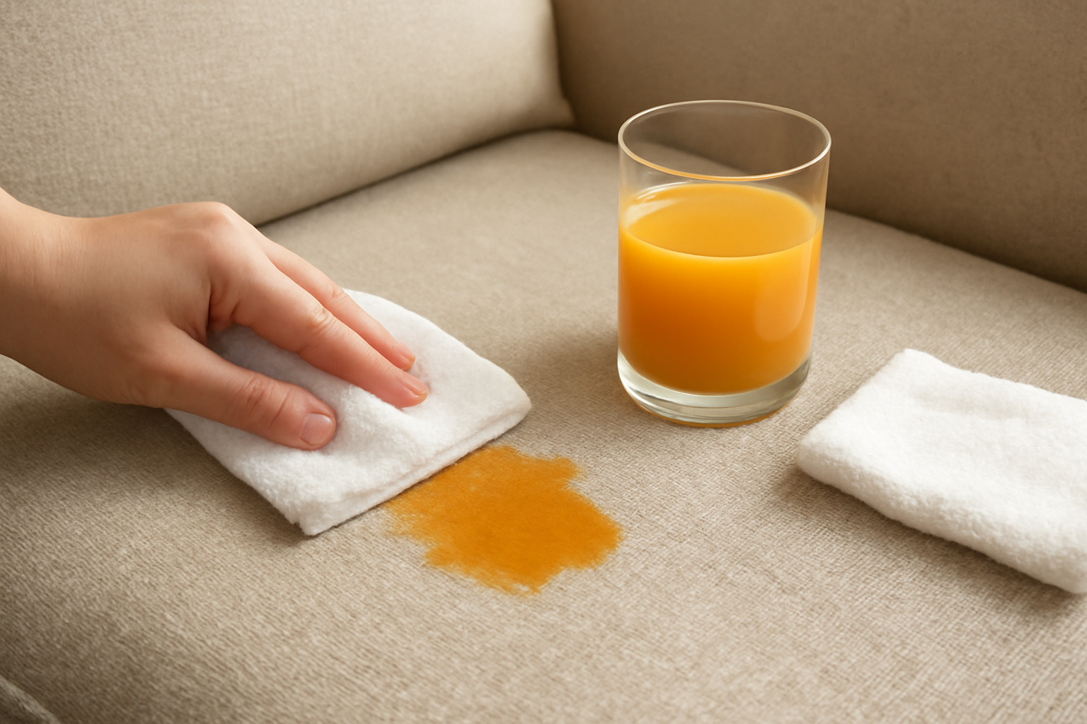 Imagem editorial: Como tirar mancha de suco de manga de sofá de tecido: guia para mancha fresca e seca