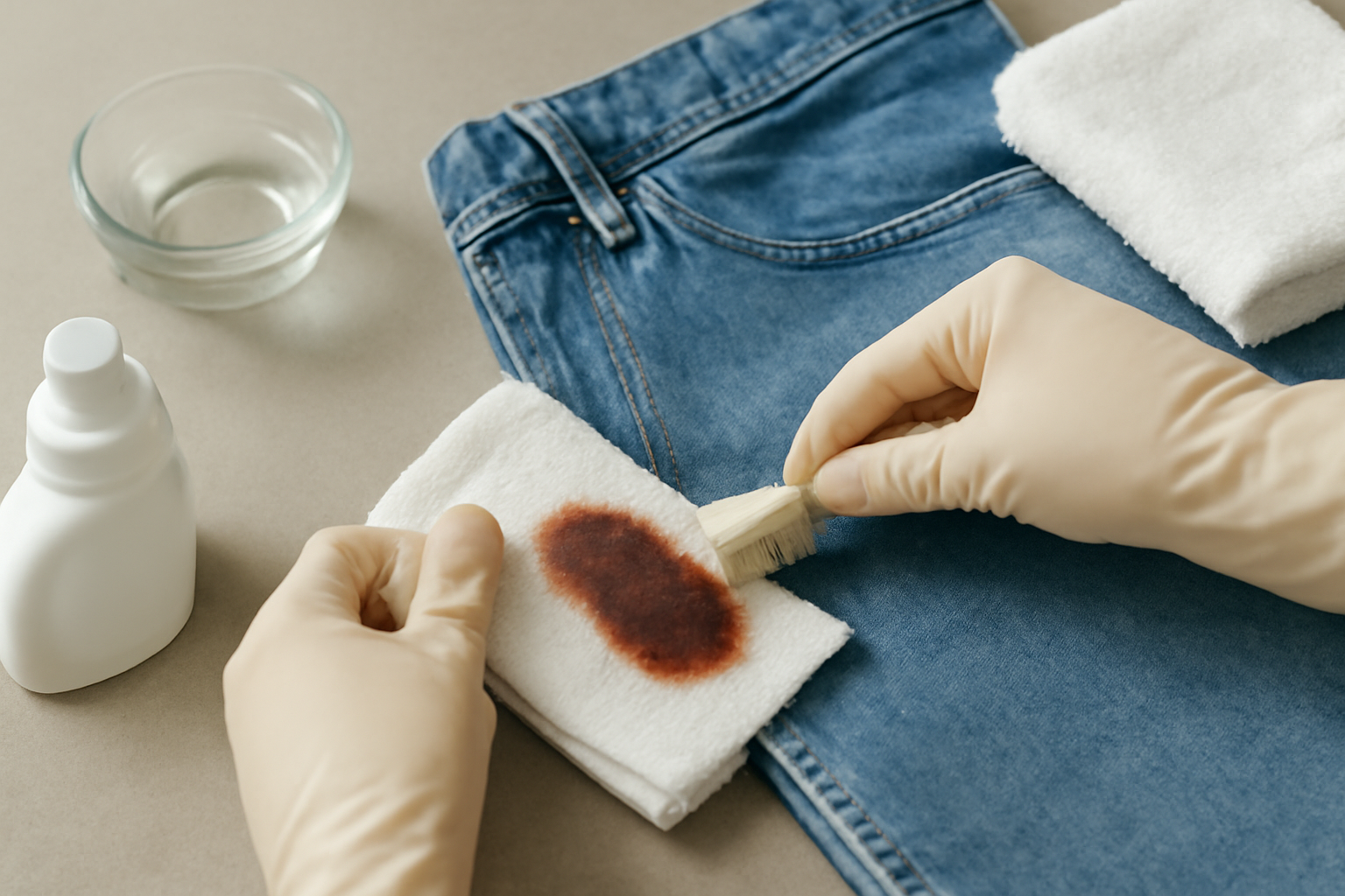 Imagem editorial: Como tirar mancha de óleo de motor de calça jeans: guia para mancha fresca e seca