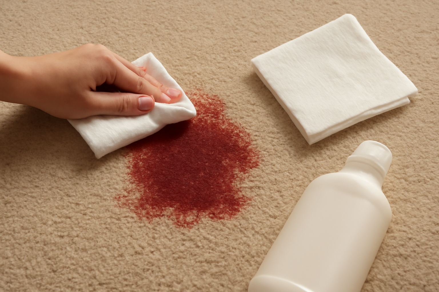 Imagen editorial: Cómo quitar una mancha de vino tinto de una alfombra de lana: métodos para manchas frescas y secas