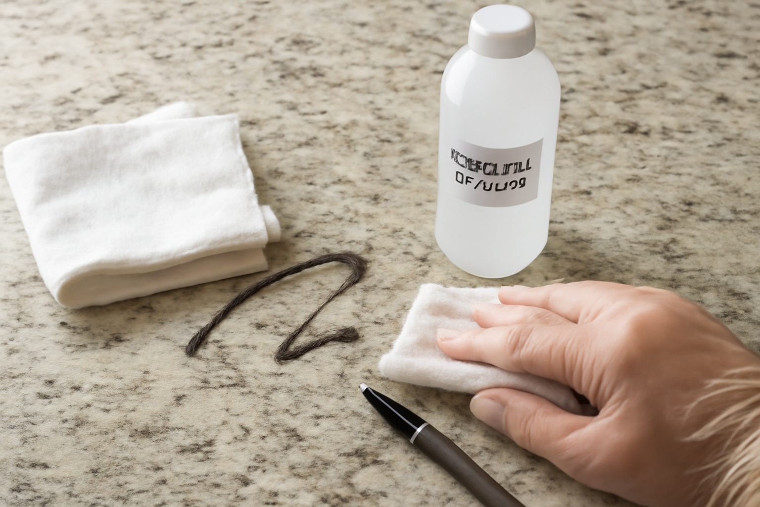 Imagem editorial: Como tirar mancha de caneta marcador permanente de bancada de granito: guia para traço fresco e seco