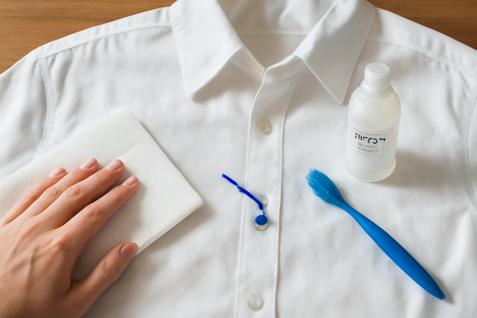 Imagem editorial: Tirar mancha de tinta de caneta esferográfica de camisa de algodão: guia para traço fresco e seco