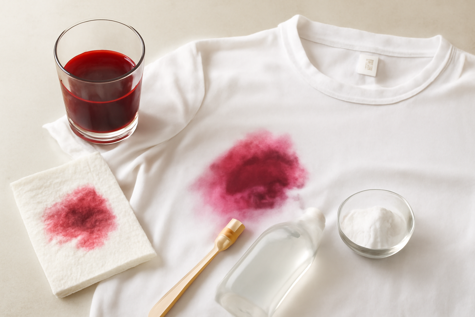 Imagem editorial: Tirar mancha de beterraba de camiseta branca de algodão: guia para mancha fresca e seca