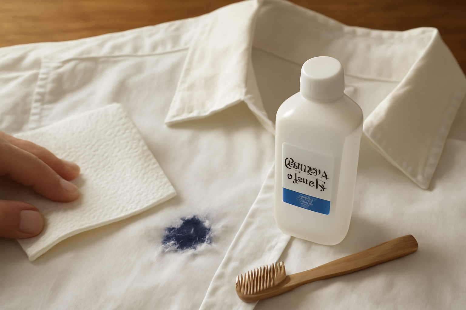 Imagen editorial: Cómo quitar una mancha de tinta de bolígrafo de una camisa blanca de algodón: guía para manchas frescas y secas