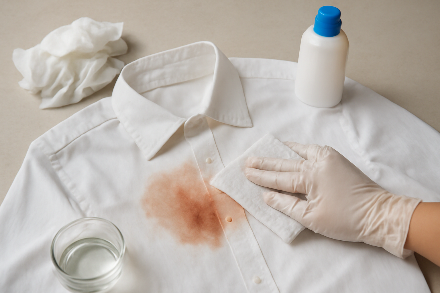 Imagem editorial: Como tirar mancha de transferência de cor de camisa social clara: guia para mancha fresca e seca
