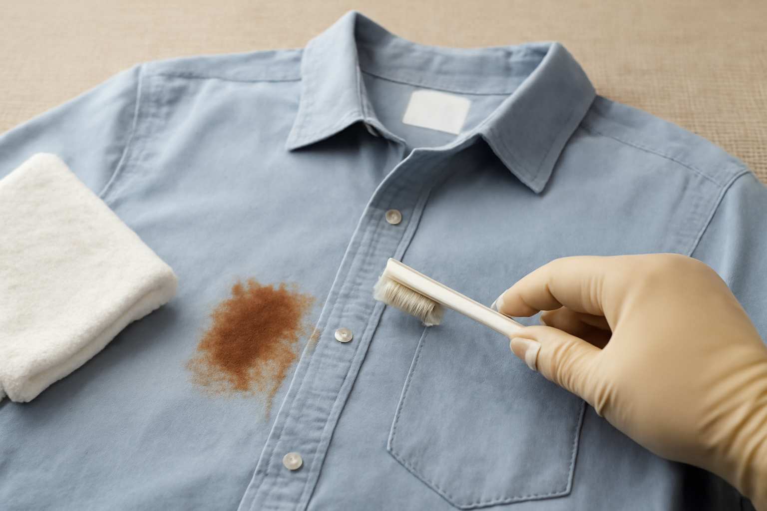 Imagen editorial: Cómo quitar una mancha de óxido de una camisa de algodón de color: métodos para manchas frescas y secas