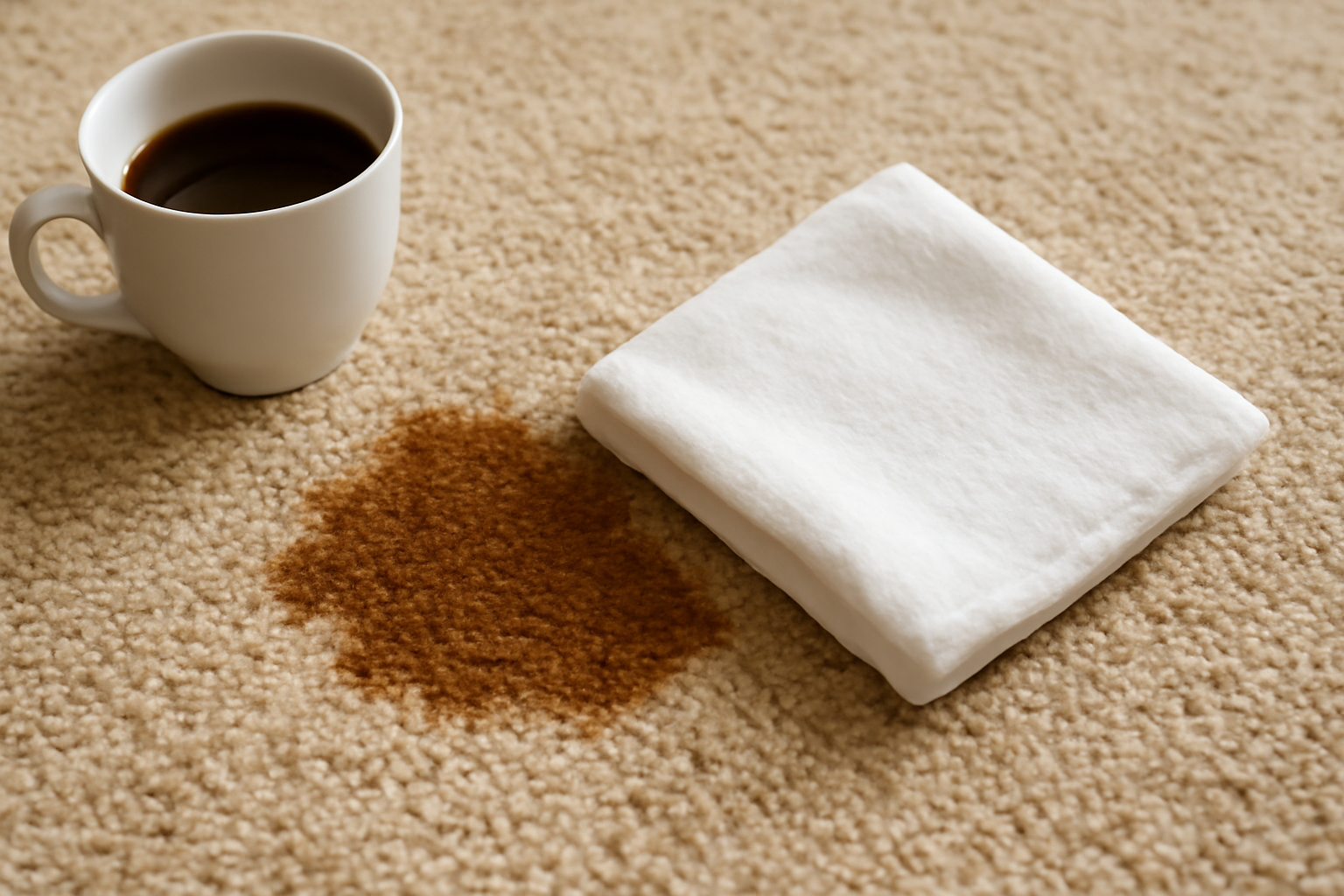 Imagen editorial: Cómo quitar una mancha de café de una alfombra de lana: métodos para manchas frescas y secas