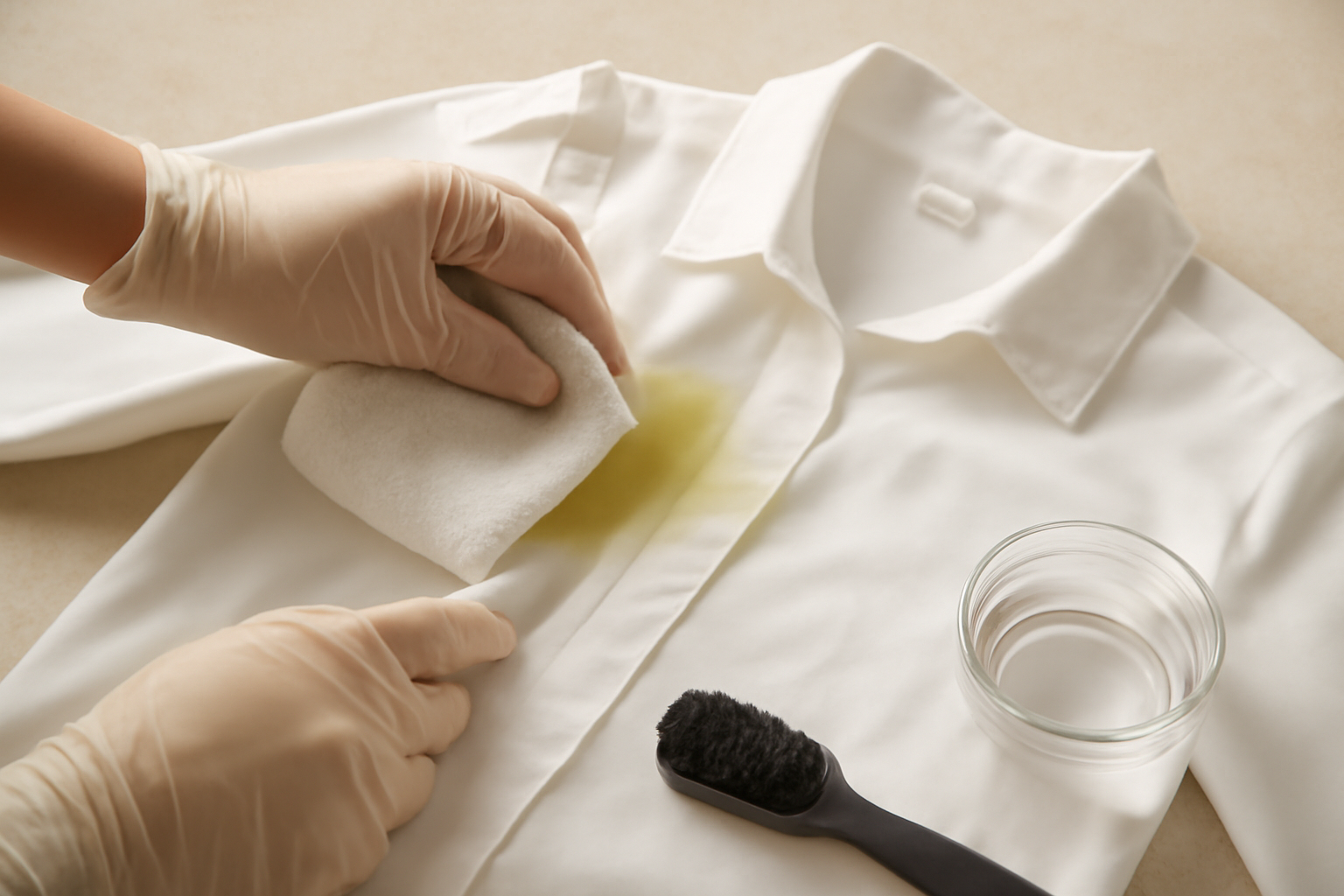 Imagen editorial: Cómo quitar una mancha de sudor de una camisa de poliéster blanco: métodos para manchas frescas y secas