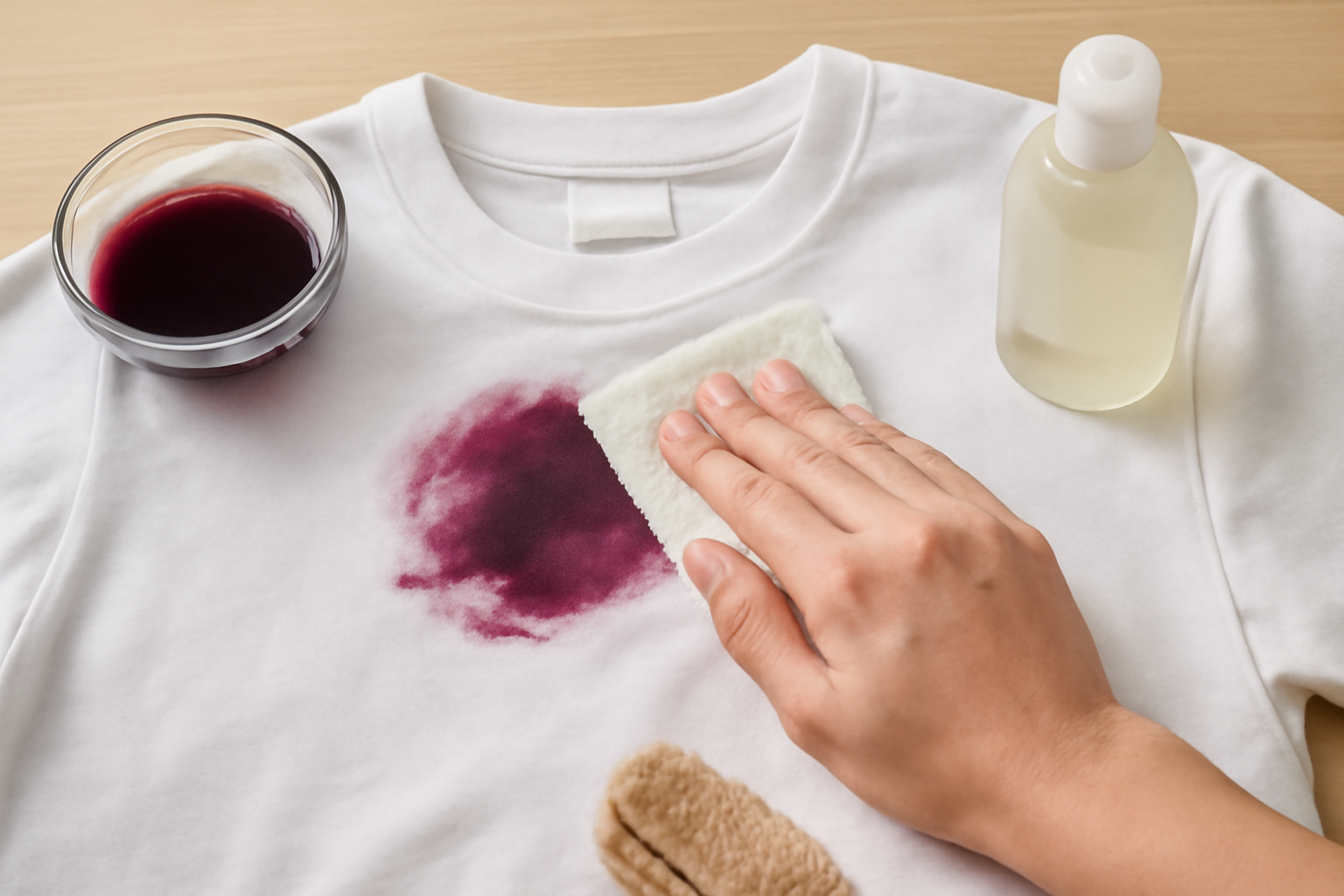 Imagem editorial: Tirar mancha de açaí de camiseta branca de algodão: guia para mancha fresca e seca