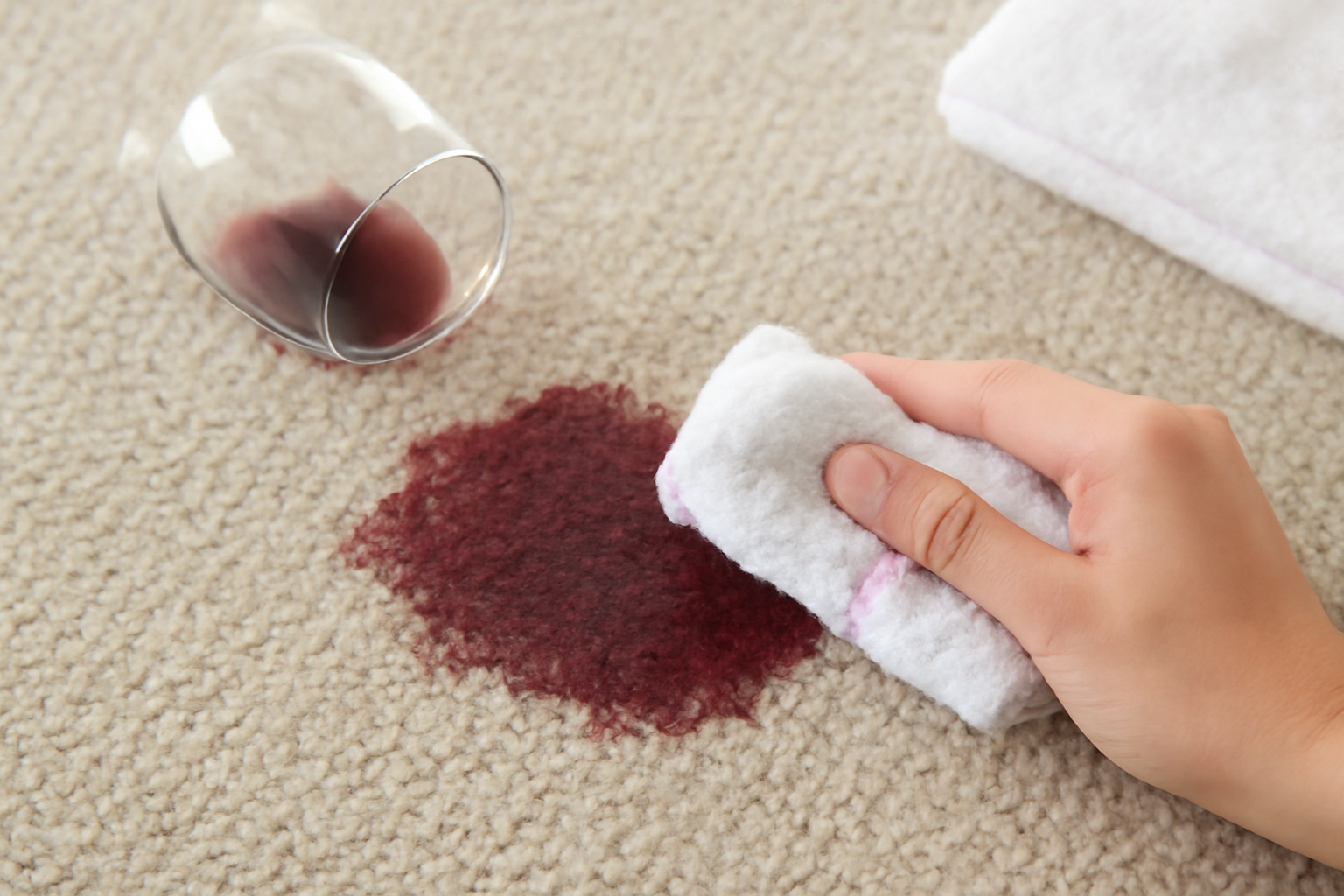 Imagen editorial: Cómo quitar una mancha de vino tinto de una alfombra de polipropileno: guía para manchas frescas y secas