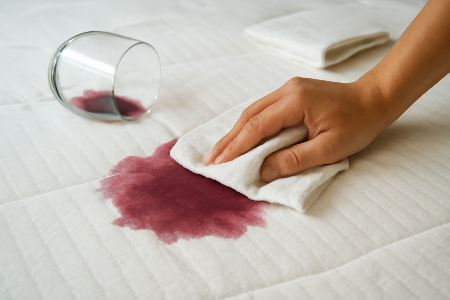 Imagen editorial: Cómo quitar una mancha de vino tinto de un colchón: métodos para manchas frescas y secas