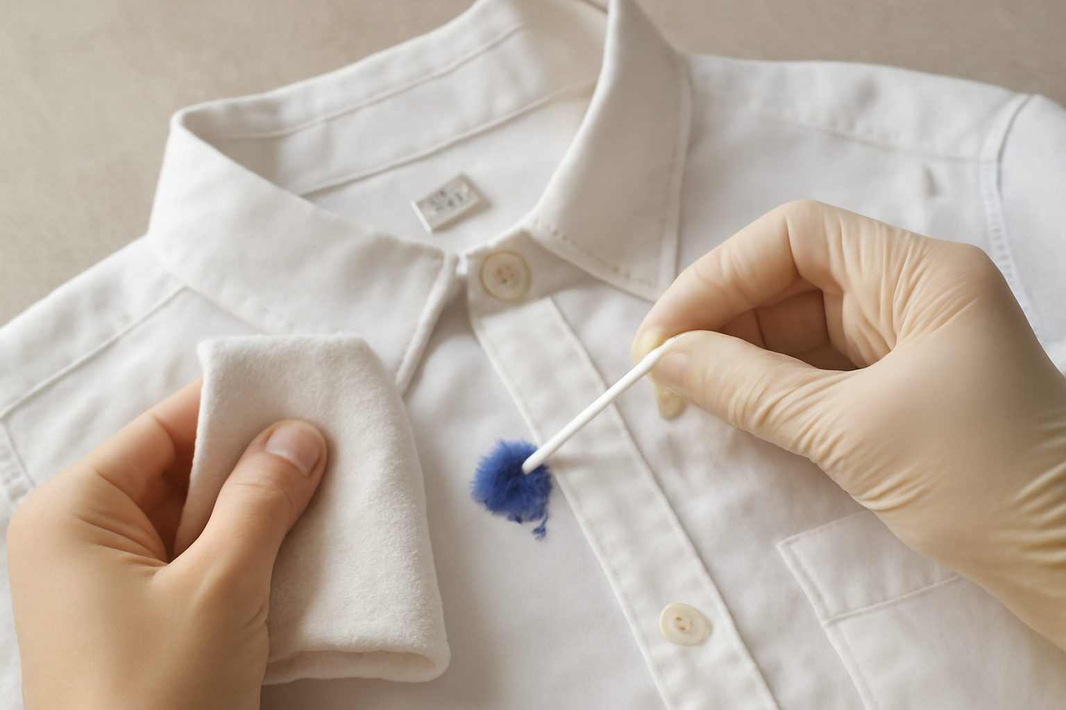 Imagen editorial: Cómo quitar una mancha de tinta de bolígrafo de una camisa de algodón blanco: métodos para manchas frescas y secas
