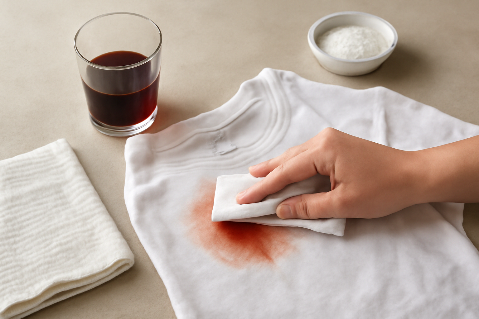 Imagem editorial: Como tirar mancha de transferência de cor de roupa branca: guia completo para mancha fresca e seca