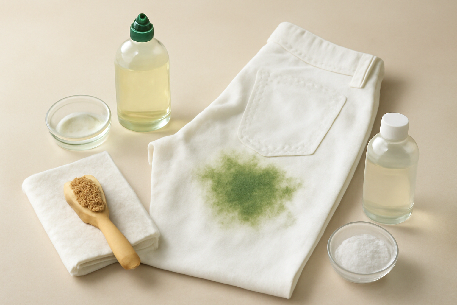 How to Remove Set-In Grass Stains from White Cotton Pants illustration