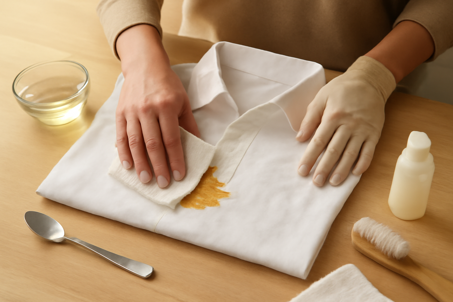 Imagem editorial: Como tirar mancha de mostarda de camisa branca de algodão: guia para mancha fresca e seca