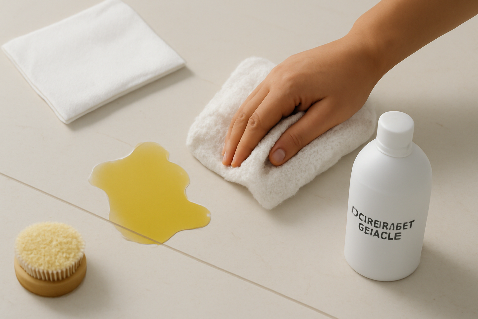 Imagem editorial: Tirar mancha de azeite de piso de porcelanato: guia seguro para mancha fresca e seca