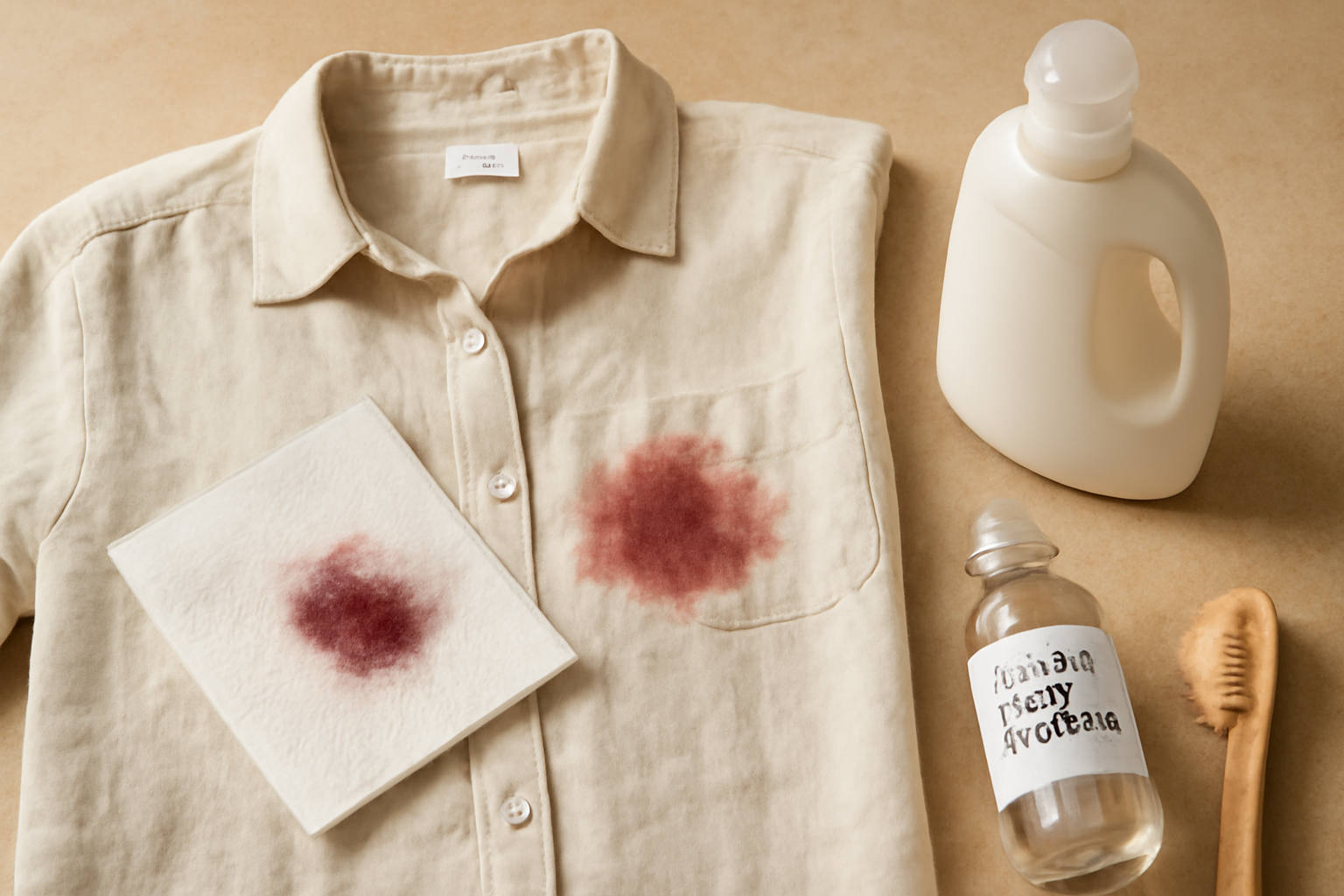 Imagen editorial: Cómo quitar una mancha de vino tinto de una camisa de lino: guía para manchas frescas y secas