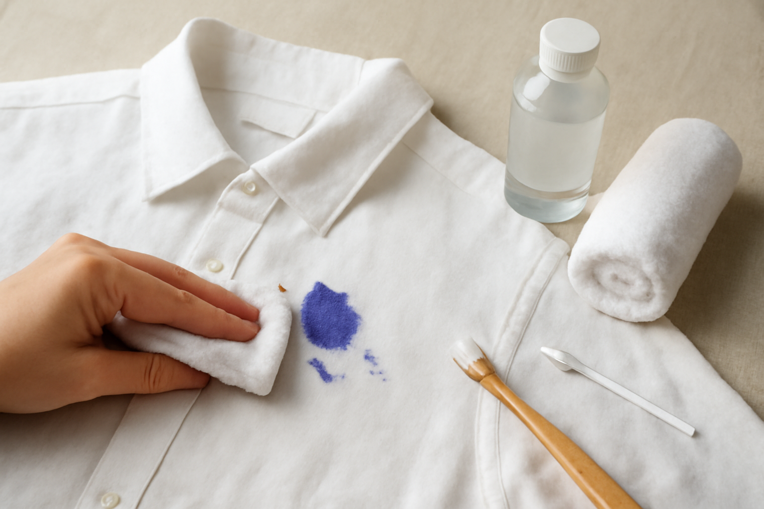 Imagen editorial: Cómo quitar tinta de bolígrafo de una camisa de lino: guía para manchas frescas y secas