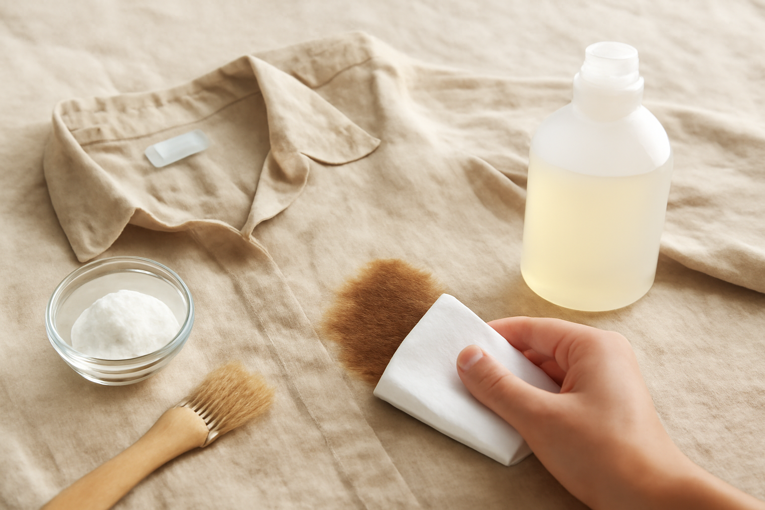 Imagen editorial: Cómo quitar una mancha de aceite de cocina de una camisa de lino: guía para manchas frescas y secas