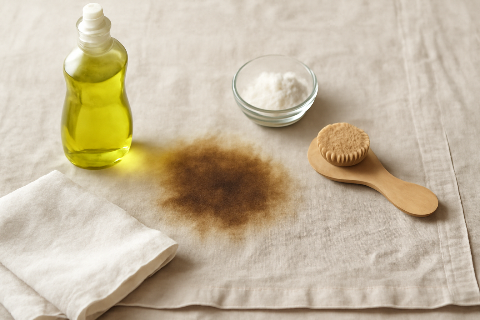 How to Remove Set-In Grease from a Linen Tablecloth: Dish Soap vs. Baking Soda illustration