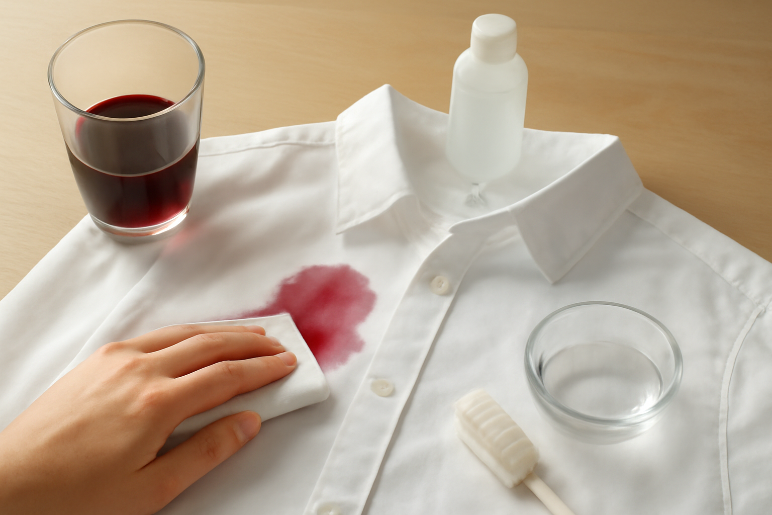 Imagen editorial: Cómo quitar una mancha de vino tinto de una camisa de algodón de color: guía para manchas frescas y secas