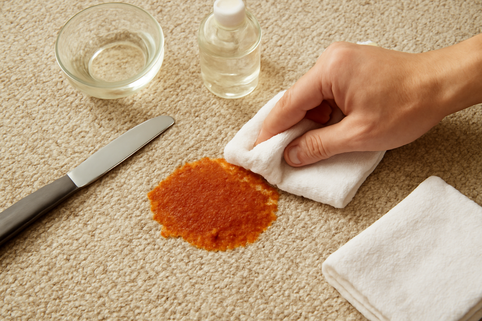 How to Remove Dried Tomato Sauce from a Polyester Rug illustration