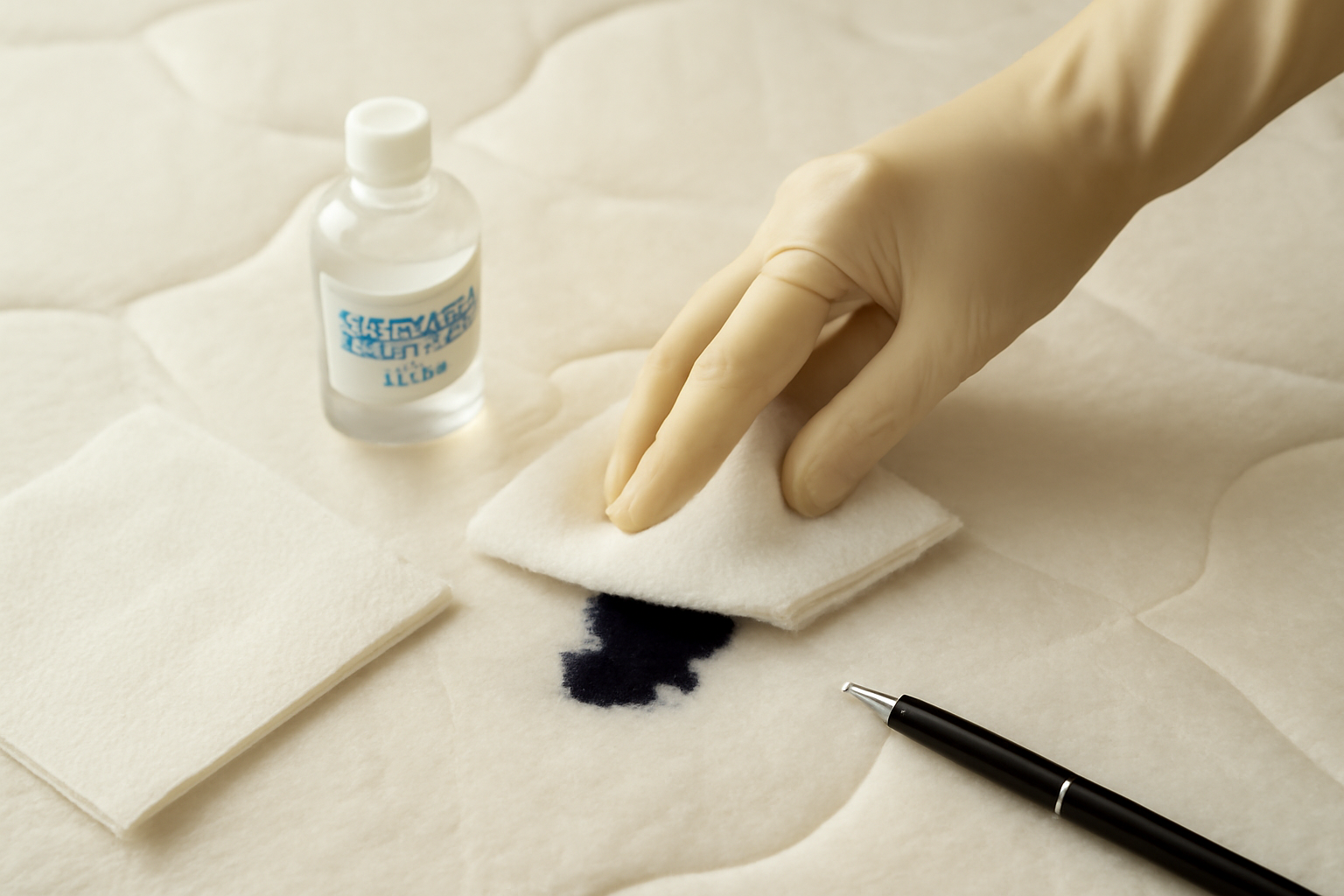 Imagen editorial: Cómo quitar una mancha de tinta de bolígrafo de un colchón: métodos para manchas frescas y secas