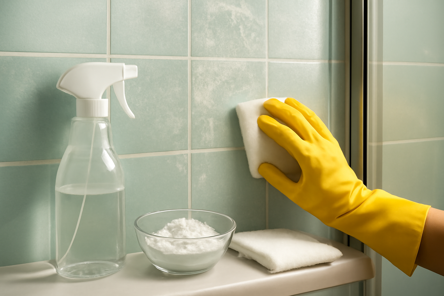 How to Remove Hard Water Stains from a Glass Tile Shower Wall illustration