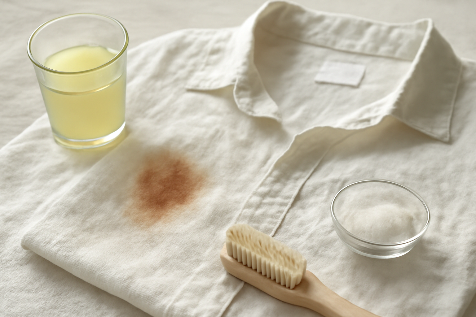 Imagen editorial: Cómo quitar una mancha de óxido de una camisa de lino: métodos para manchas frescas y secas