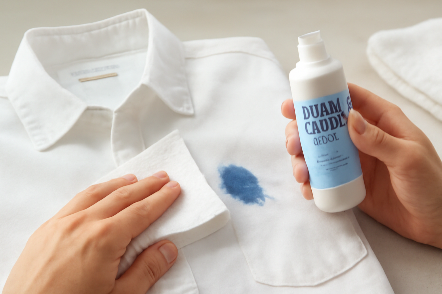 Imagen editorial: Cómo quitar una mancha de tinta de bolígrafo de una camisa de algodón blanco: guía para manchas frescas y secas