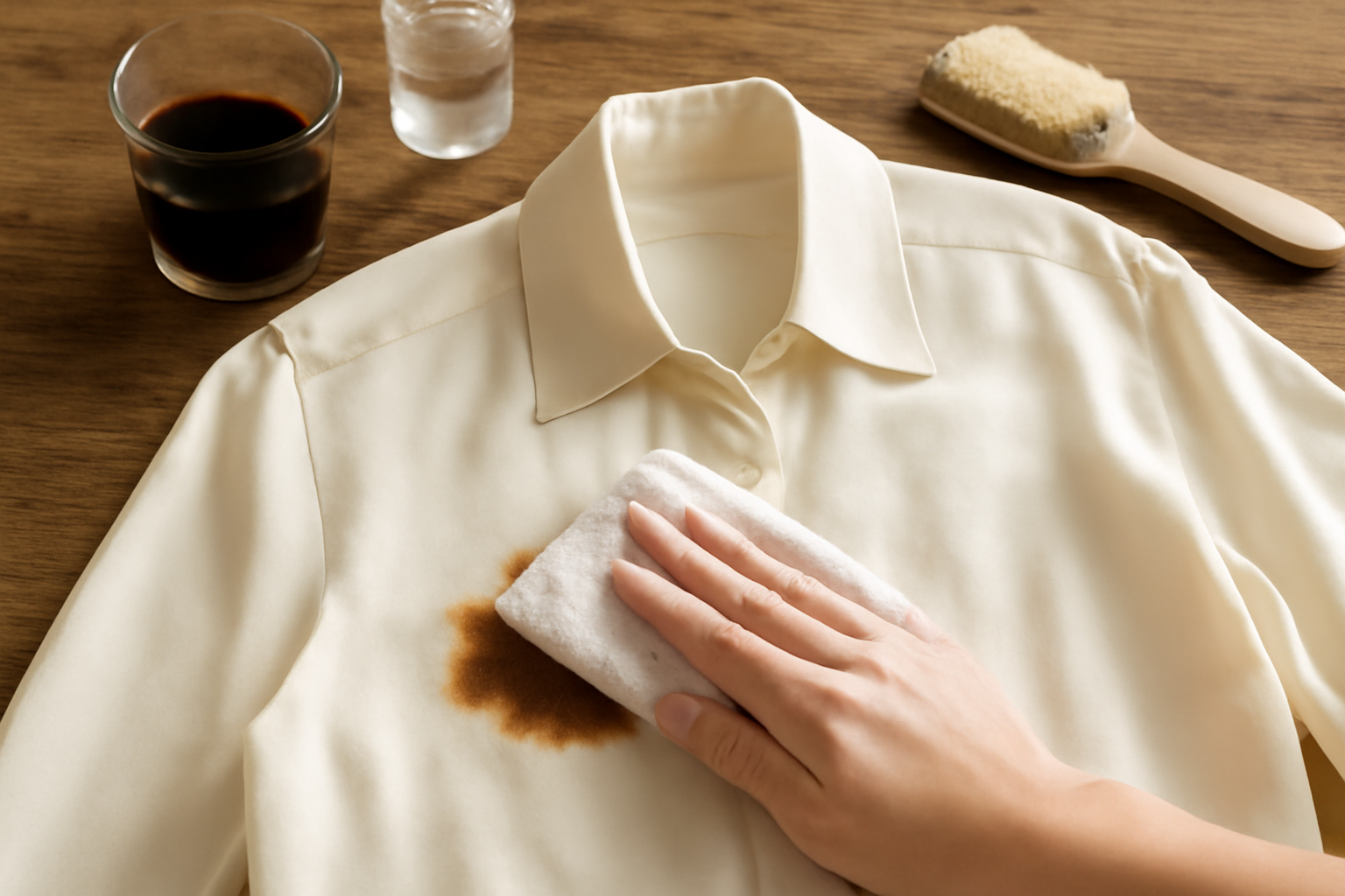 Imagen editorial: Cómo quitar una mancha de salsa de soja de una camisa de seda: comparación de métodos seguros