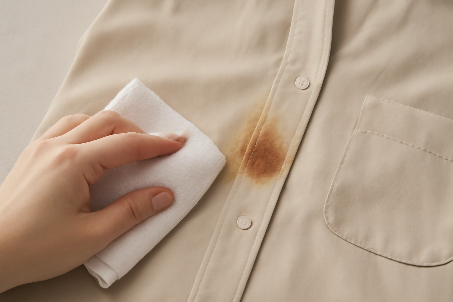 Imagen editorial: Cómo quitar una mancha de óxido de una camisa de poliéster: métodos para manchas frescas y secas