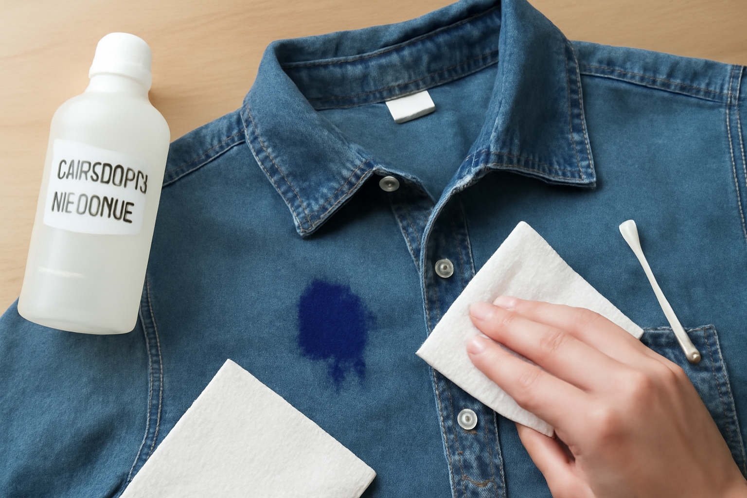Imagen editorial: Cómo quitar tinta de bolígrafo de una camisa de mezclilla: métodos para manchas frescas y secas