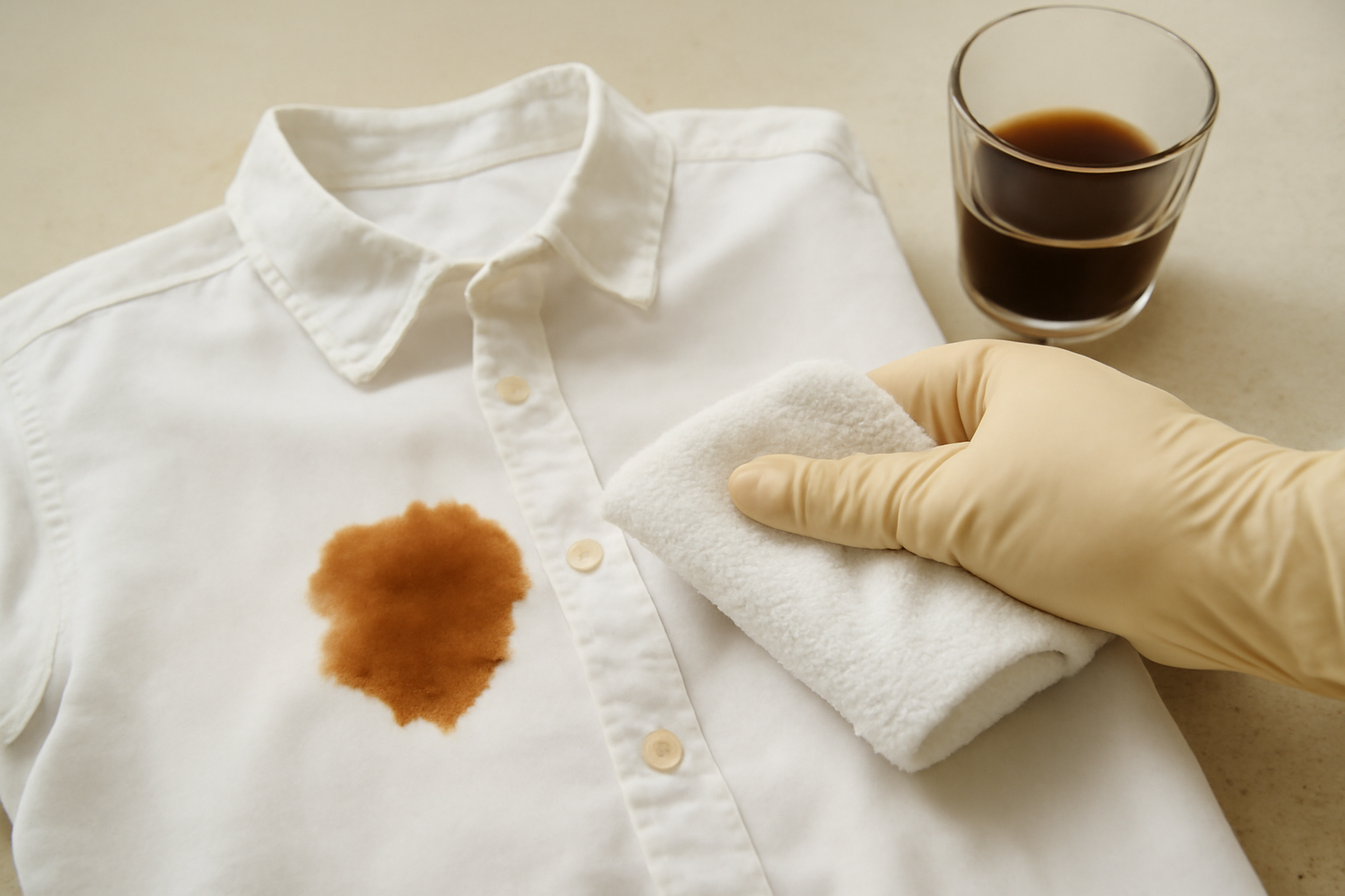 Imagen editorial: Cómo quitar una mancha de café de una camisa de algodón blanco: guía para manchas frescas y secas