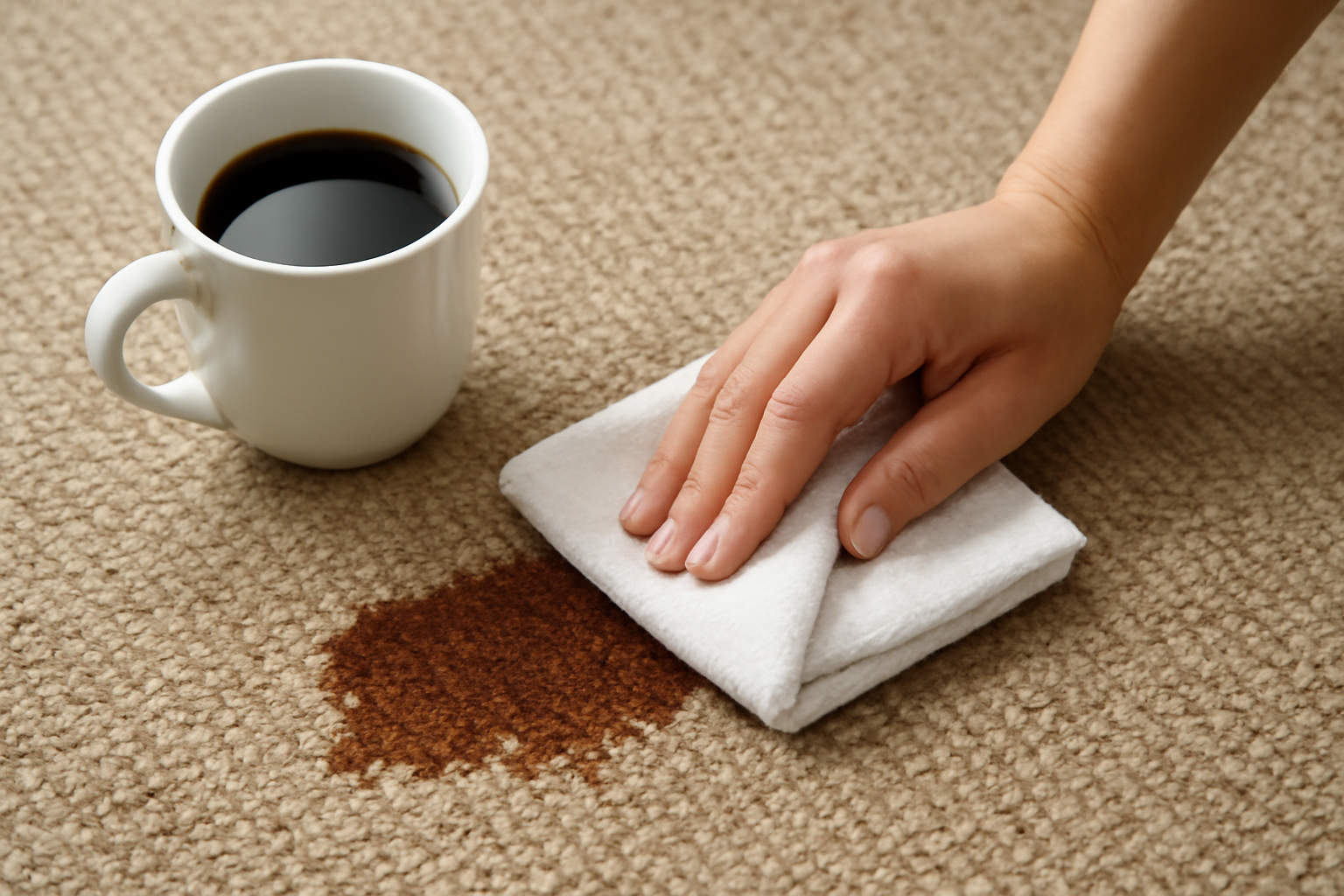 Imagen editorial: Cómo quitar una mancha de café de una alfombra de polipropileno: guía para manchas frescas y secas
