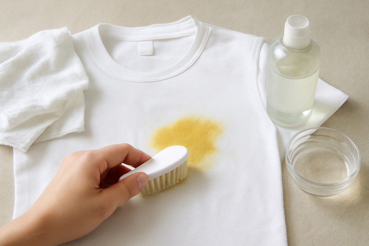Imagem editorial: Como tirar mancha de mostarda de camiseta branca: guia para mancha fresca e seca