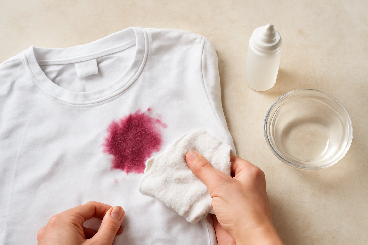 Imagem editorial: Tirar mancha de beterraba de camiseta de algodão: guia completo para mancha fresca e seca